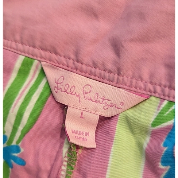 Lilly Pulitzer Pink Leafy Board Shorts Tie Closure Size Large - Picture 2 of 3